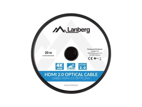 Lanberg CA-HDMI-20FB-0200-BK optyczny kabel HDMI M/M 20m v2.0 4K AOC Lanberg CA-HDMI-20FB-0200-BK optyczny kabel HDMI M/M 20m v2.0 4K AOC