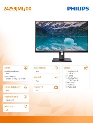 Monitor PHILIPS 242S9JML/00 (23.8" /75Hz /1920 x 1080 /Czarny)