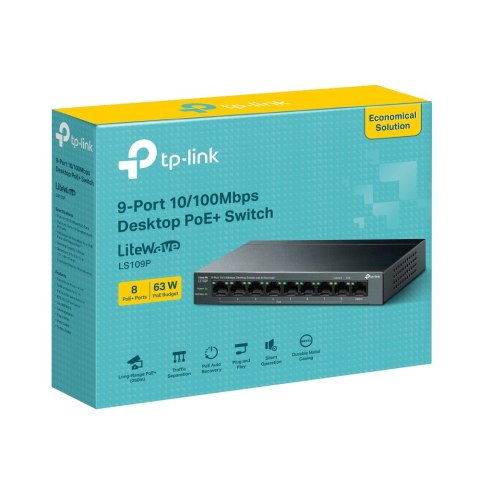 TP-Link LiteWave LS109P łącza sieciowe Nie zarządzany Fast Ethernet (10/100) Obsługa PoE Czarny TP-Link LiteWave LS109P łącza sieciowe Nie zarządzany Fast Ethernet (10/100) Obsługa PoE Czarny