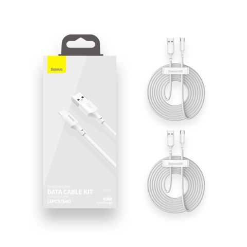 BASEUS KABEL USB/USB-C SIMPLE WISDOM, 40W, 5A, 1.5M BIAŁY