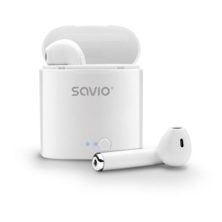 Słuchawki bezprzewodowe SAVIO TWS-01 (douszne; bezprzewodowe, Bluetooth; z wbudowanym mikrofonem; kolor biały