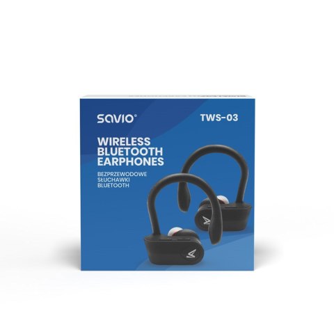 Słuchawki bezprzewodowe SAVIO TWS-03 (bluetooth; bezprzewodowe, Bluetooth; z wbudowanym mikrofonem; kolor czarny