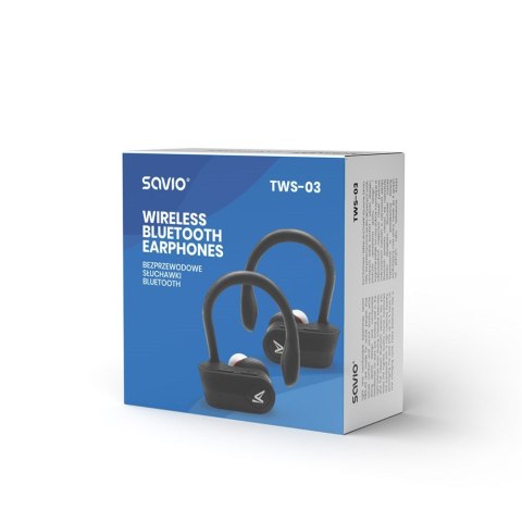 Słuchawki bezprzewodowe SAVIO TWS-03 (bluetooth; bezprzewodowe, Bluetooth; z wbudowanym mikrofonem; kolor czarny