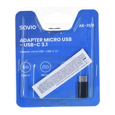 Adapter SAVIO AK-31/B (Micro USB F - USB typu C M; kolor czarny)