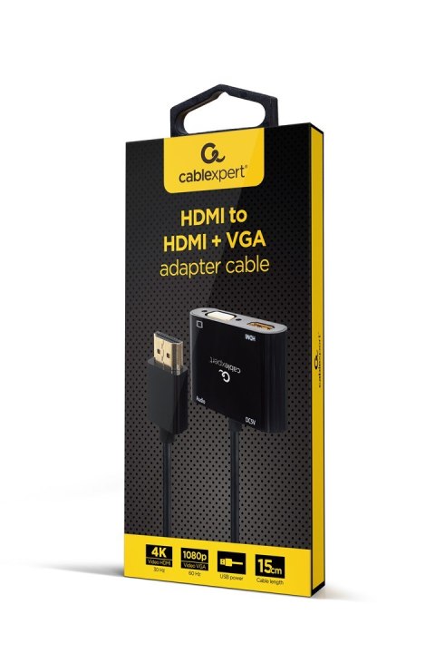 GEMBIRD ADAPTER HDMI MĘSKI DO HDMI ŻEŃSKI + VGA ŻEŃSKI Z AUDIO + PORT ZASILANIA