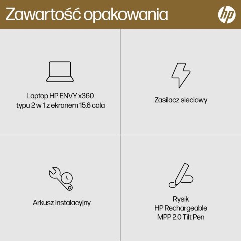 HP ENVY x360 15-fh0006nw Ryzen 5 7530U 15.6"FHD Touch IPS 250nits 16GB LPDDR4 SSD512 Radeon Integrated Graphics No ODD Win11 2Y 