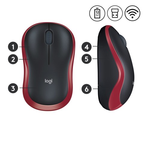 Mysz Logitech M185 910-002240 (optyczna; 1000 DPI; kolor czerwony)