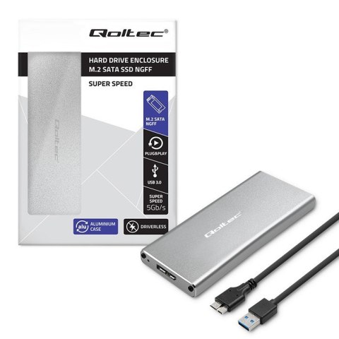 QOLTEC OBUDOWA NA DYSK M.2 SSD | SATA | NGFF | USB 3.0 | SUPER SPEED 5GB/S | 2TB | SREBRNY