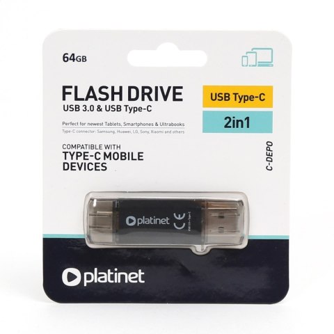 PLATINET PENDRIVE USB 3.2 C-Depo + USB-C 64GB BLACK [45604]