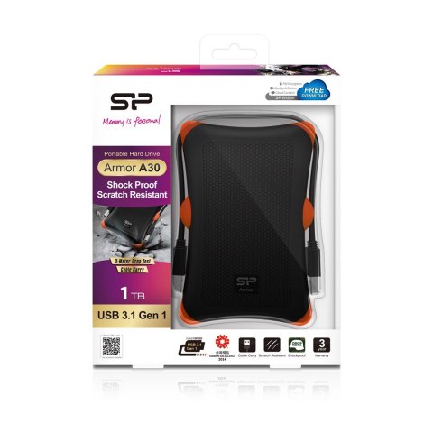 Dysk zewnętrzny HDD Silicon Power Armor A30 (1TB; 2.5"; USB 3.2; 5400 obr/min; Orange-Black; SP010TBPHDA30S3K)