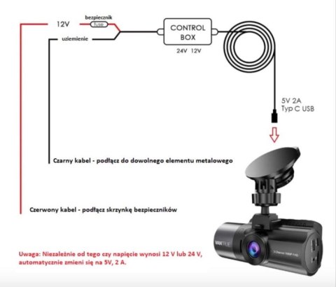 Adapter zasilania z kompletem przejściówek do bezpieczników do kamery samochodowej N4 N2S T3