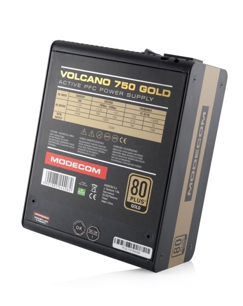 Zasilacz MODECOM Volcano ZAS-MC90-SM-750-ATX-VOLCANO-GOLD (750 W; Aktywne)